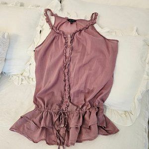 NAKED ZEBRA Top Tank Sleeveless Mauve Ruffled Ties at Drop Waist BOHO Crinkly